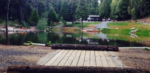 View of PRIVATE beach area, lake, dock and main home. All YOURS INCLUSIVE!
