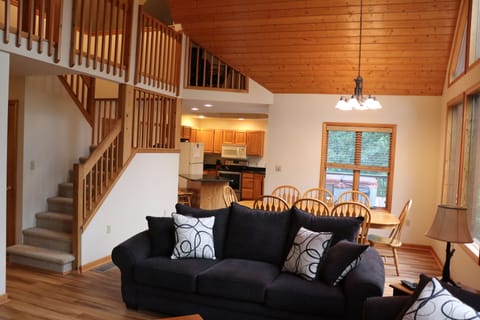 Dining Room tables seats 8, two full size couches in the living area