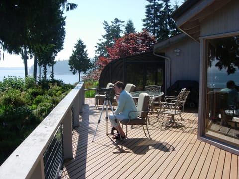 Guest searching for seals from the large deck