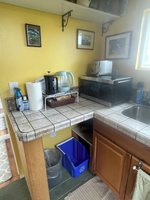 Fridge, microwave, coffee/tea maker, electric kettle