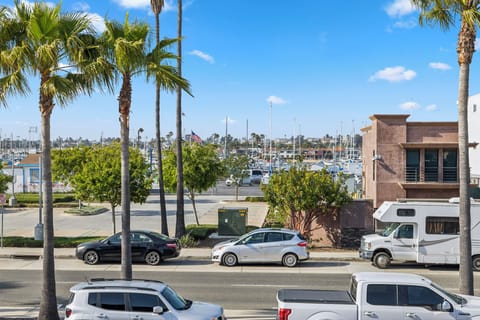 View of Balboa Blvd. and the bay beyond from the patio