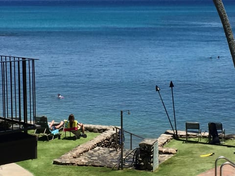 On the beach, sun loungers, beach towels