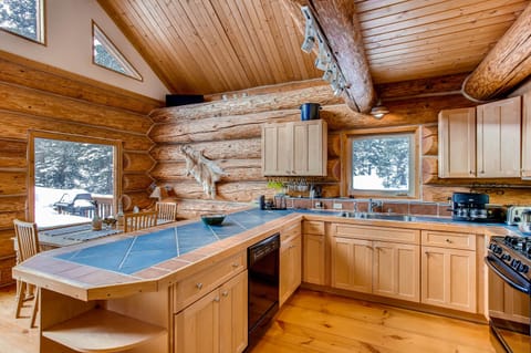 There is a lot of counter space for meal preparation.