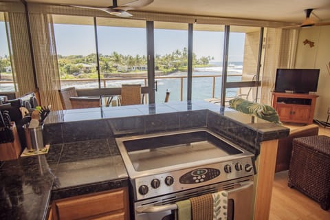 Stainless appliances. We don't mind cooking when we have this view.