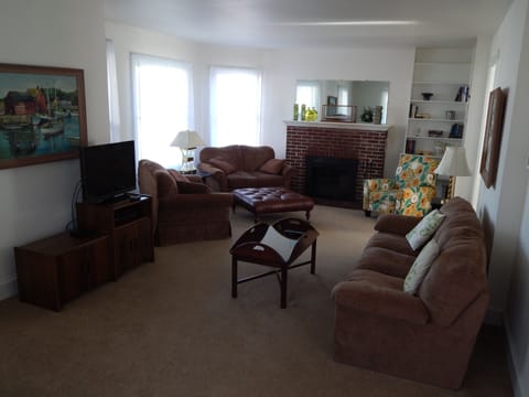 Smart TV, fireplace, DVD player, books