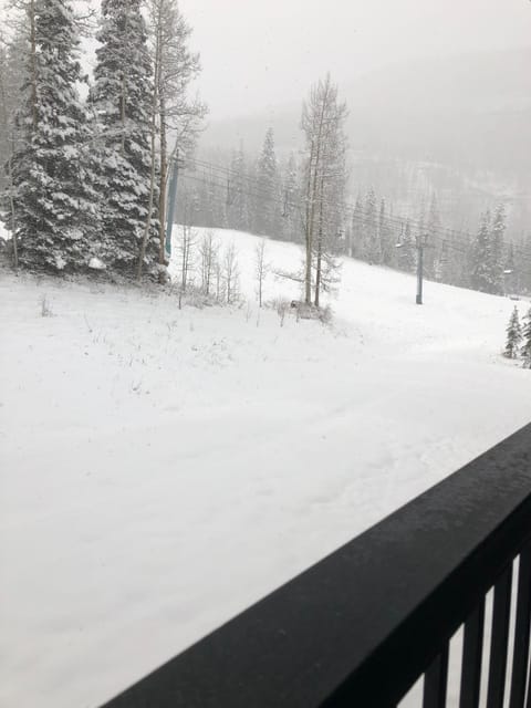 On our Patio with Ski Slope at your Feet & the Main Chair Lift right there.