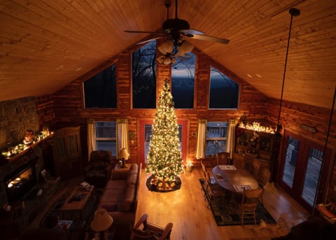 Christmas at the cabin! Our 12 foot tree is home to cabin-themed ornaments.