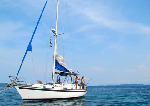 Panama trip aboard a 40ft. Sailboat. Caribbean All-Inclusive Private charter.   Docked boat in Bocas del Toro Province