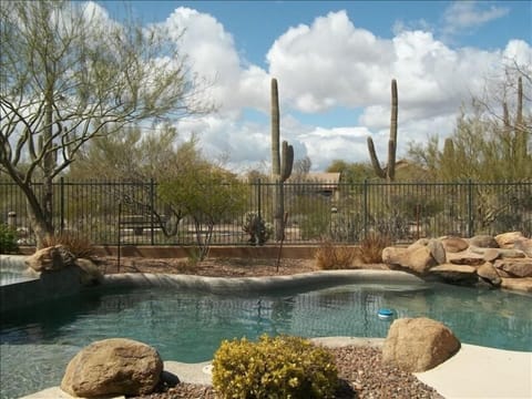 Pretty view looking west over the pool and Saguaro cactus.  Nice sunset views.