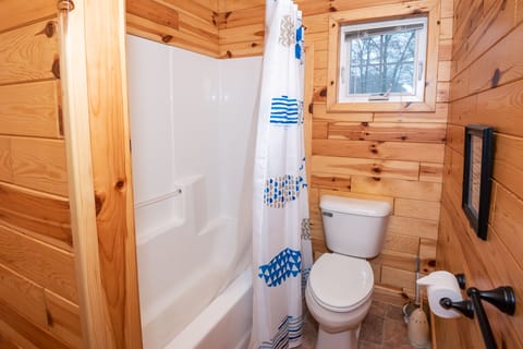 The Knotty Pine Lodge has several tubs for comfortable baths and young ones.