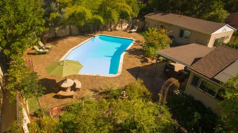Aerial of Private Pool, Patio  and Garden