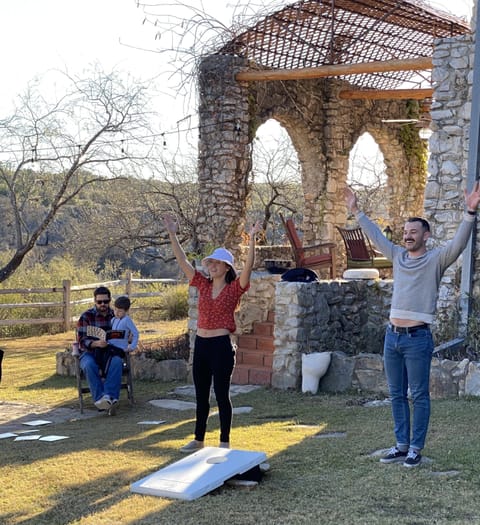 Outdoor corn hole fun at its best. 