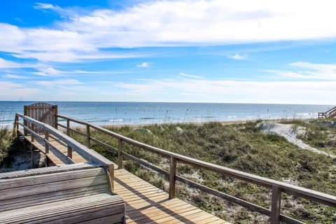 On the beach, sun loungers, beach towels