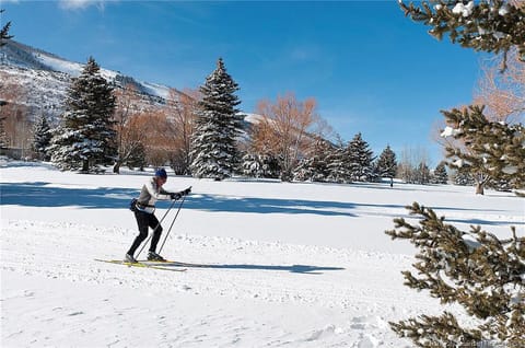 Cross Country Skiing & Snowshoeing Course out back on golf course during Winter