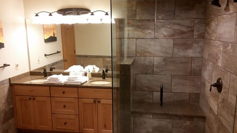 Spacious mid level Master bath with WC and walk-in closet