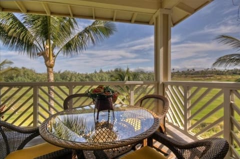 Lanai Golf View of Waikoloa's Beach Course and Mauna Kea Mountains.