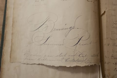 The old guest book from Bruning's Summer Resort also known as Waldrue Resort