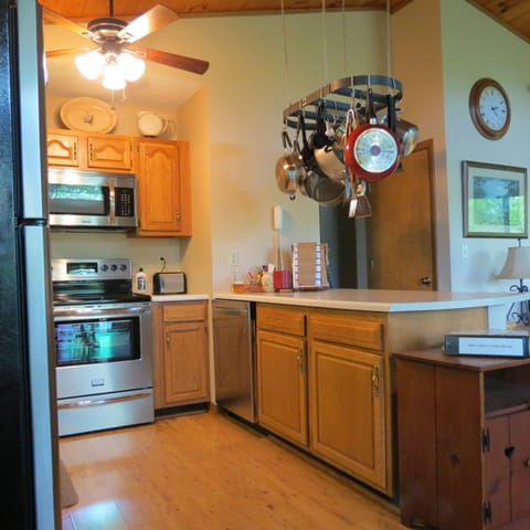 From entry door to kitchen, super quiet dishwasher.