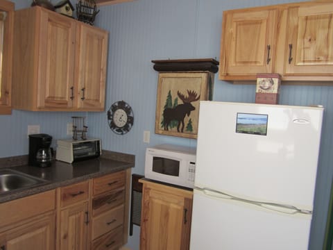 Fridge, microwave, coffee/tea maker, toaster