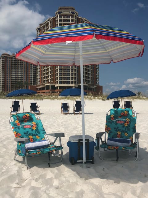 On the beach, beach towels