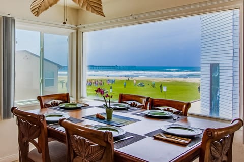View of beach from dining table