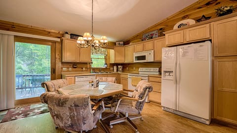 dining and fully equipped kitchen with dishwashing and everything you need
