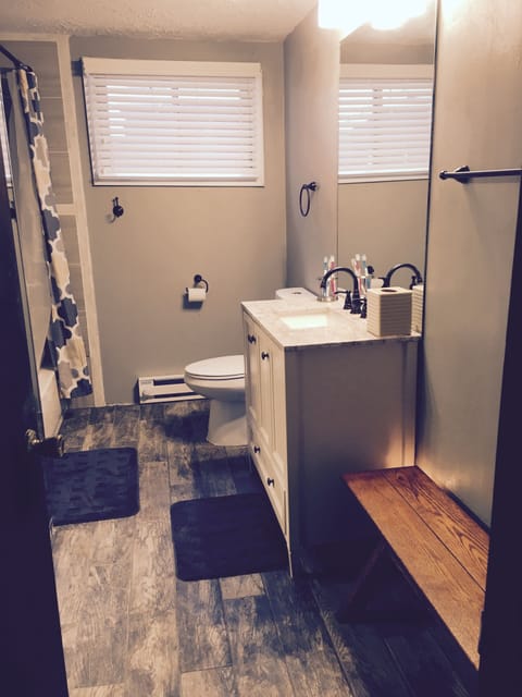 Combined shower/tub, hair dryer, towels