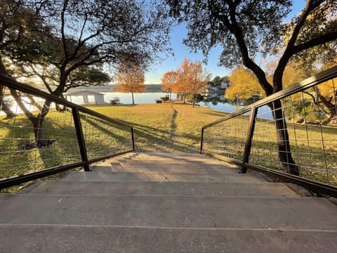 Handrails down the front steps make the lake more accessible