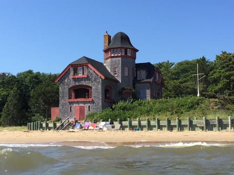 Typical day at high tide on private beach