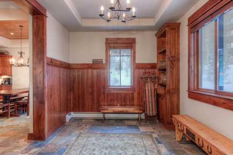 Large foyer with benches, coat racks, storage for your gear