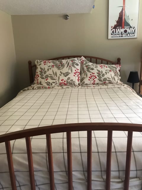 Queen size bed with clean soft linens
