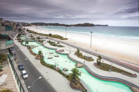 On the beach, sun loungers