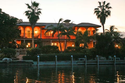 View of Casa del Sol from the water at dusk.