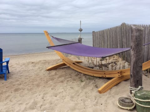 On the beach, sun loungers