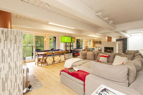 upstairs loft with living and dining and kitchen