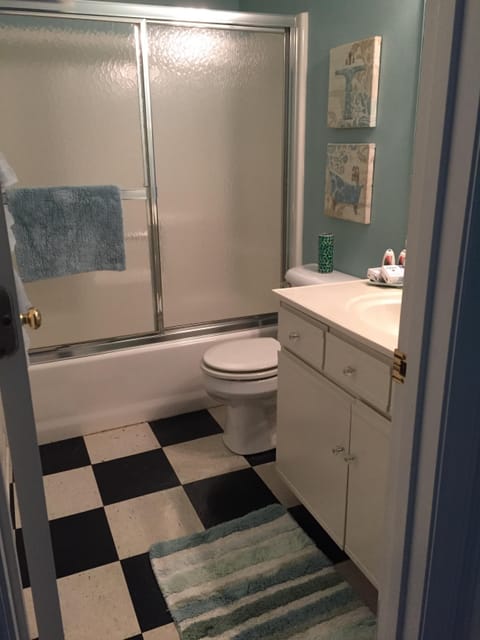 Bathroom off of living area in cottage