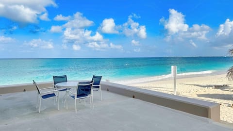 On the beach, sun loungers, beach towels