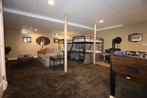 5 bedrooms, memory foam beds, desk, iron/ironing board