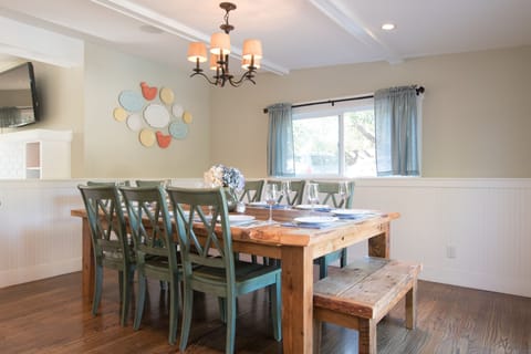 Custom reclaimed wood table comfortably seats 10