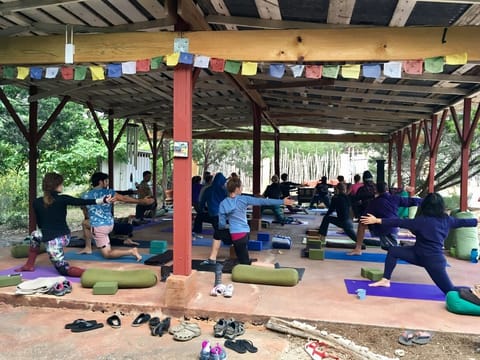 Our outdoor yoga pavilion in action...