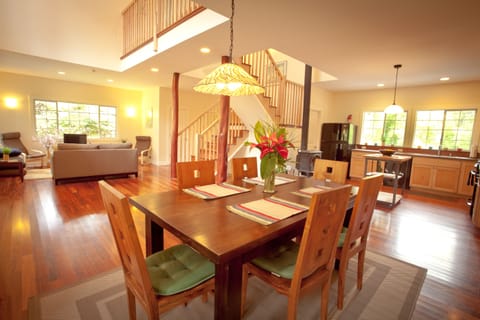 This table seats eight (extra chairs and a portable high chair in laundry room)