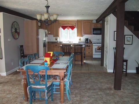 Open concept for Living room, dining room & kitchen accommodates large groups. 
