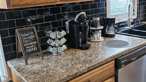 Coffee bar-Keurig or regular coffee maker.