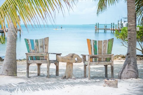 On the beach, sun loungers, beach towels