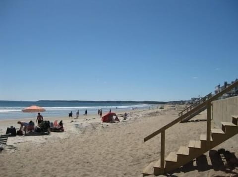 On the beach, sun loungers, beach towels