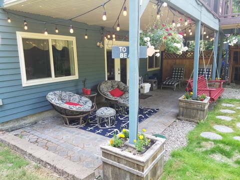 A covered patio for sipping  a beverage and watching the wildlife.