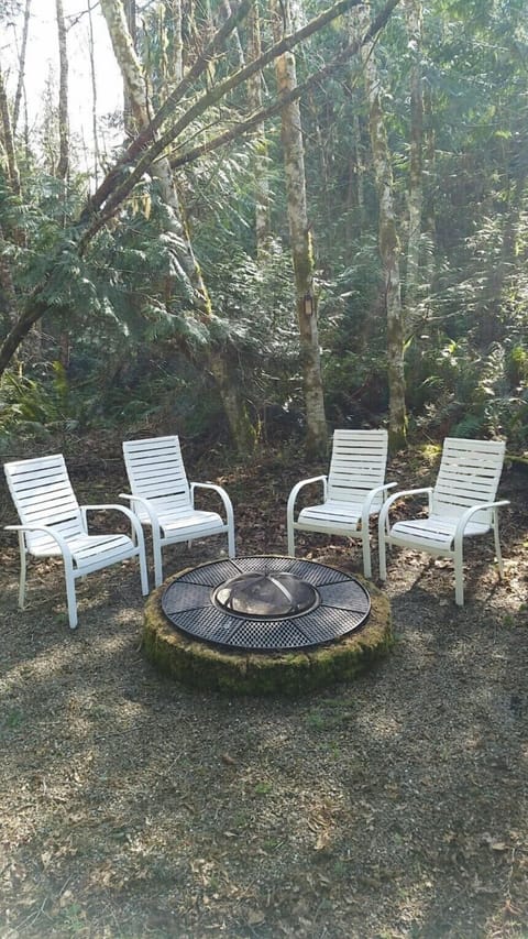 Enjoy the firepit, set in the woods just steps away.  S'mores kit included.