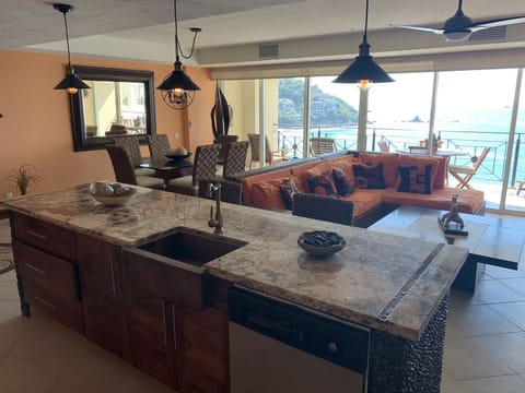 Newly remodeled kitchen island with beautiful authentic stonework, 