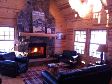 Great room with wood burning fire place