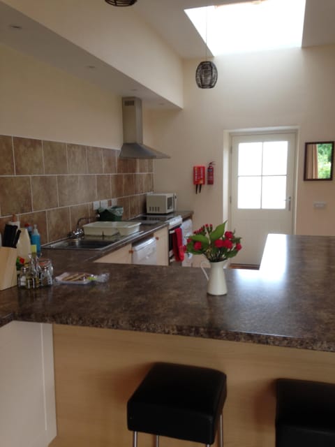 Open plan Kitchen with dishwasher, fridge with freezer, microwave, washer etc